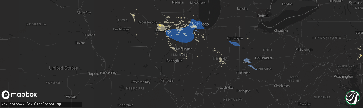 Hail map in Illinois on July 14, 2024