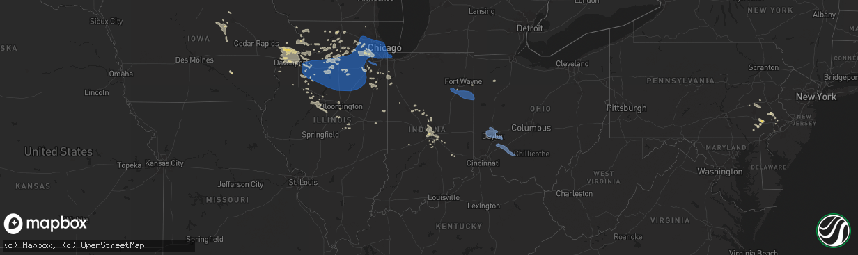 Hail map in Indiana on July 14, 2024