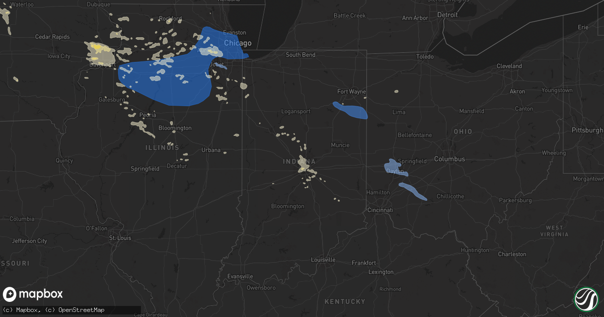 Hail map in Indiana on July 14, 2024