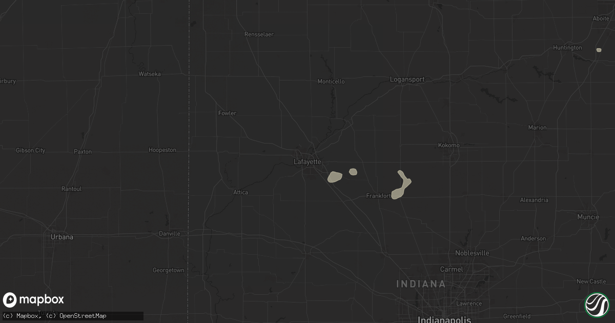 Hail map in Lafayette, IN on July 14, 2024