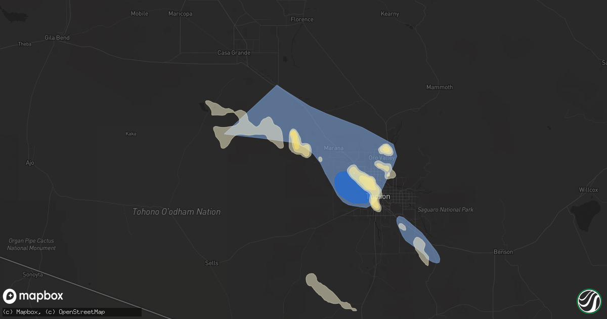 Hail map in Marana, AZ on July 14, 2024