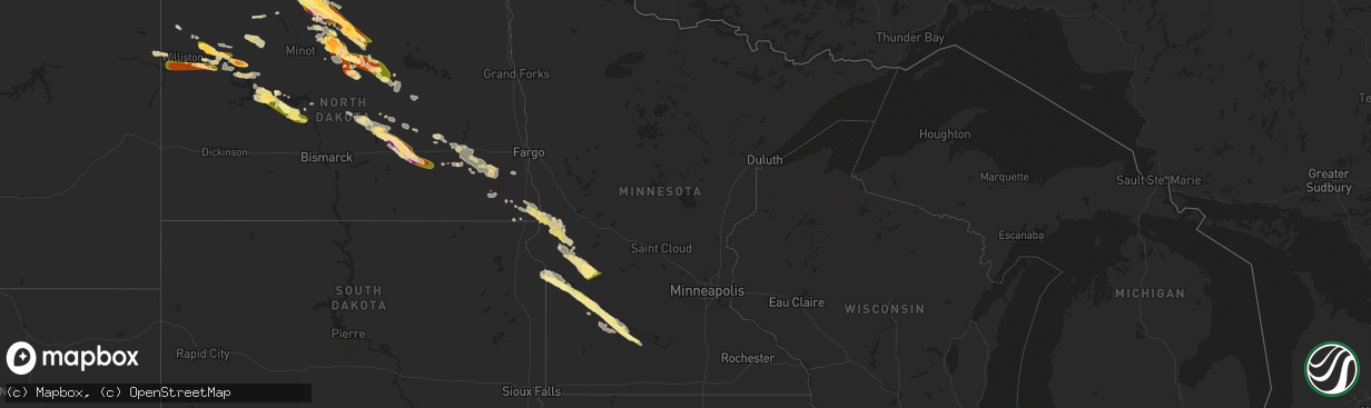 Hail map in Minnesota on July 14, 2024