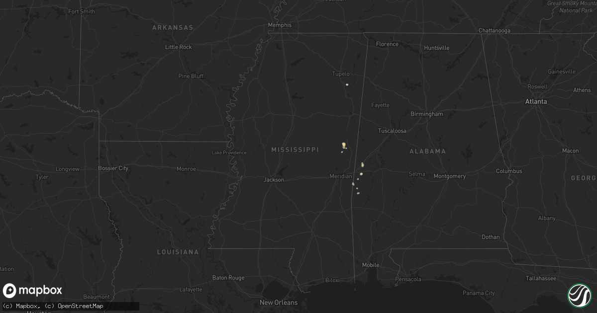 Hail map in Mississippi on July 14, 2024