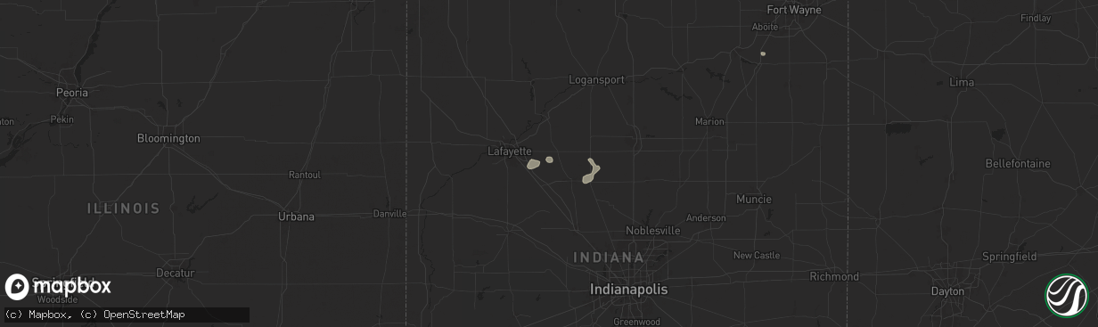 Hail map in Mulberry, IN on July 14, 2024