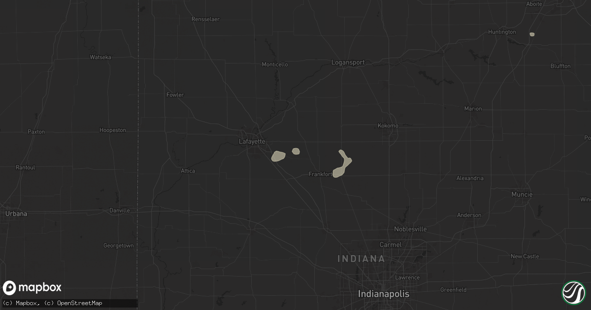 Hail map in Mulberry, IN on July 14, 2024