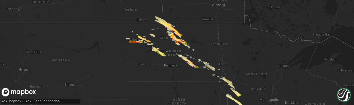 Hail map in North Dakota on July 14, 2024