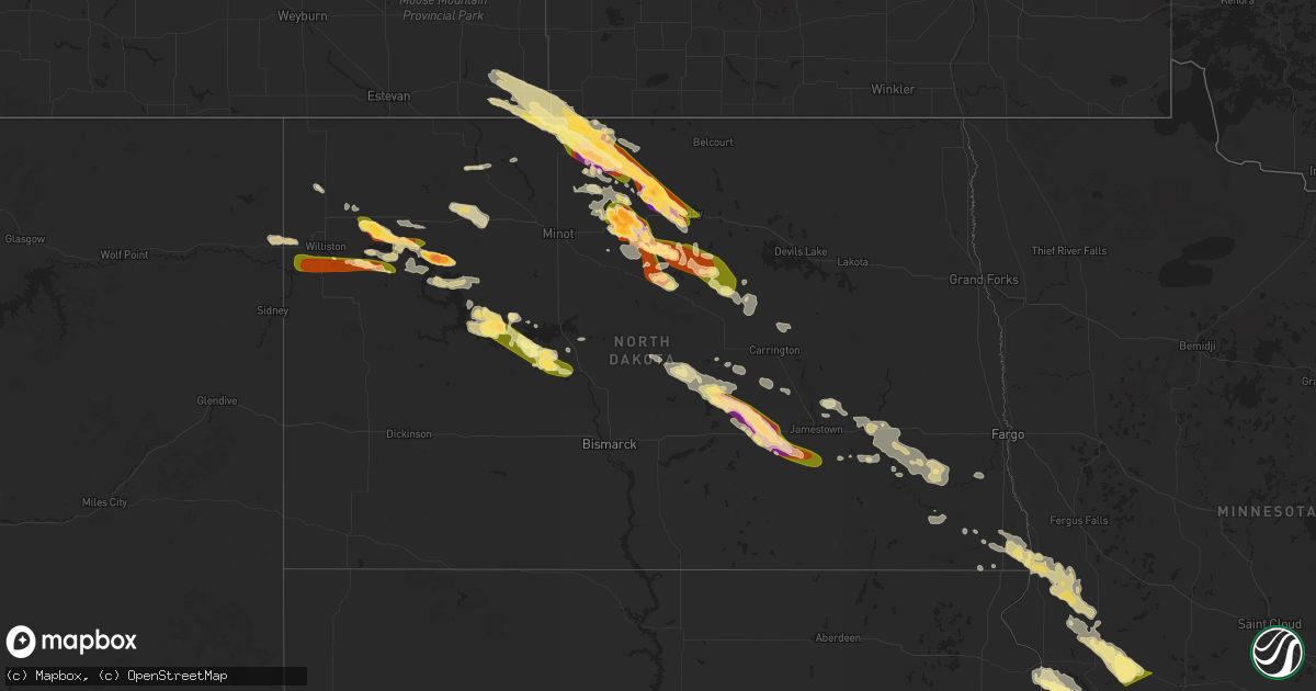 Hail map in North Dakota on July 14, 2024