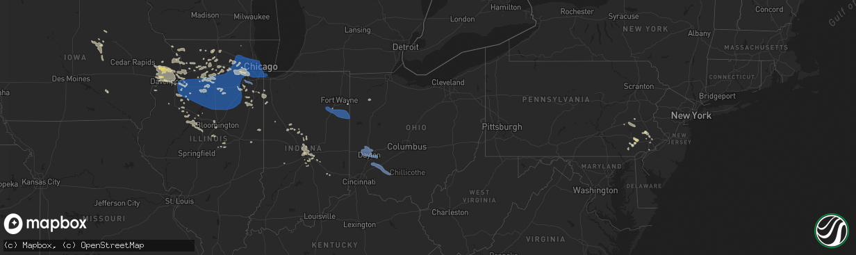 Hail map in Ohio on July 14, 2024