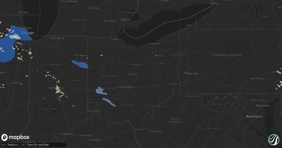 Hail map in Ohio on July 14, 2024