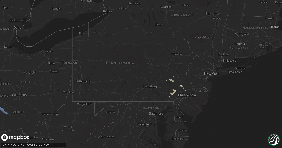Hail map in Pennsylvania on July 14, 2024