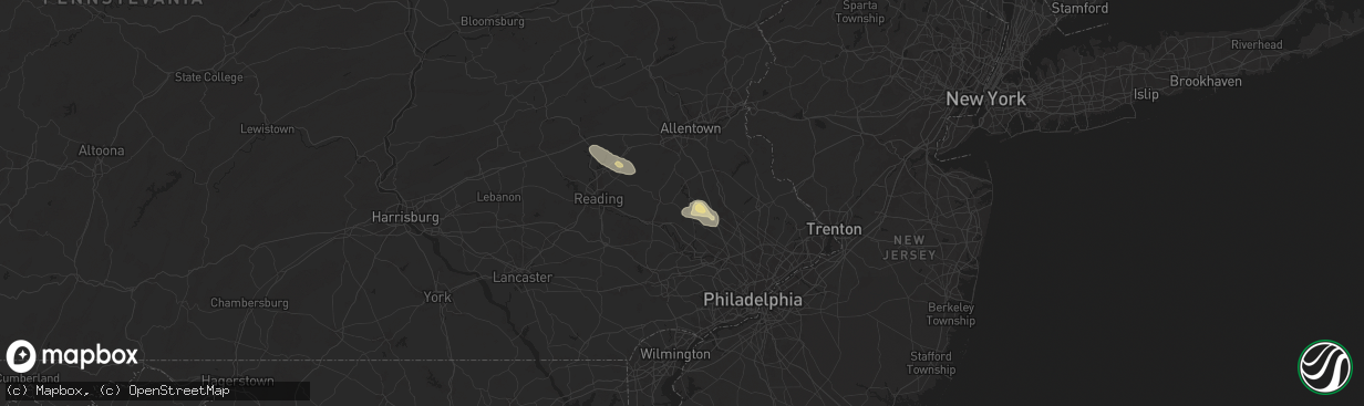 Hail map in Perkiomenville, PA on July 14, 2024