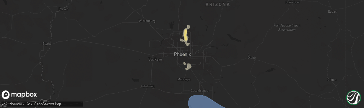 Hail map in Phoenix, AZ on July 14, 2024