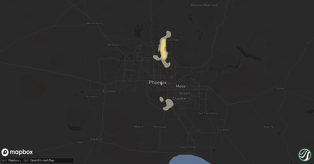 Hail map in Phoenix, AZ on July 14, 2024