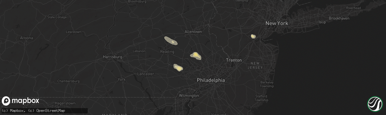 Hail map in Schwenksville, PA on July 14, 2024