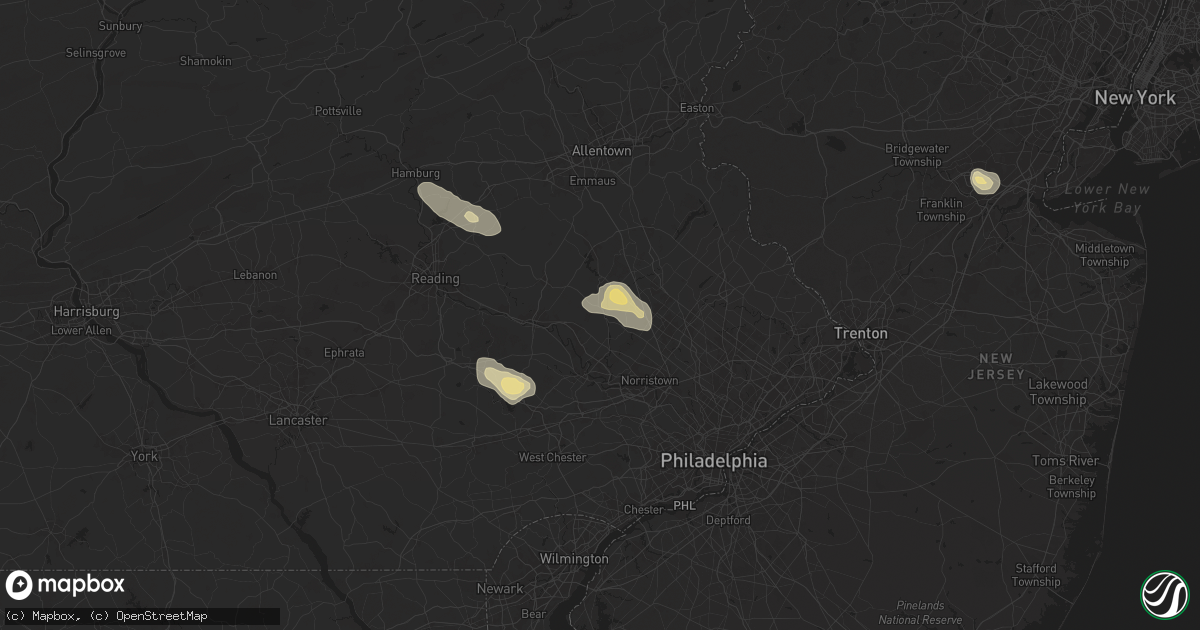 Hail map in Schwenksville, PA on July 14, 2024