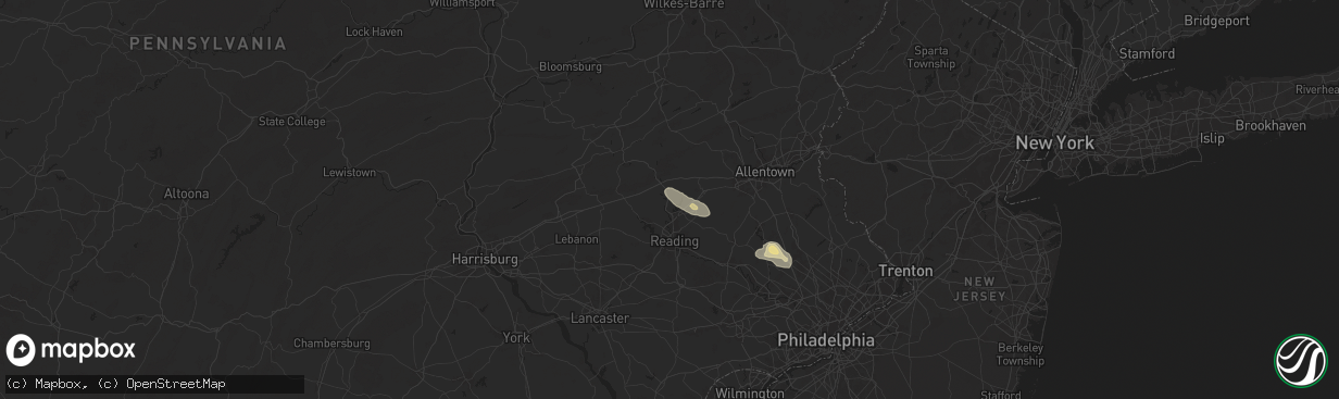 Hail map in Shoemakersville, PA on July 14, 2024