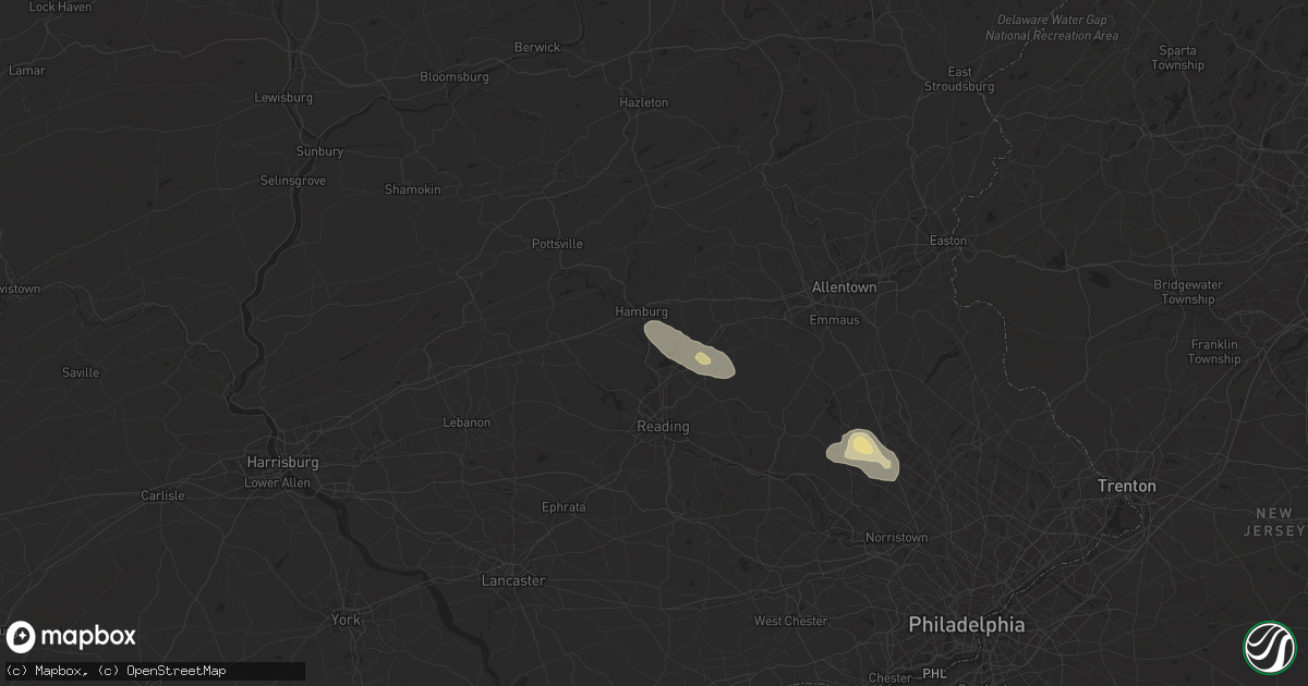 Hail map in Shoemakersville, PA on July 14, 2024