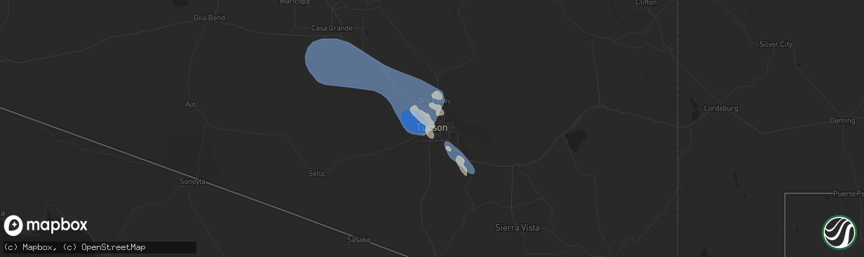 Hail map in Tucson, AZ on July 14, 2024