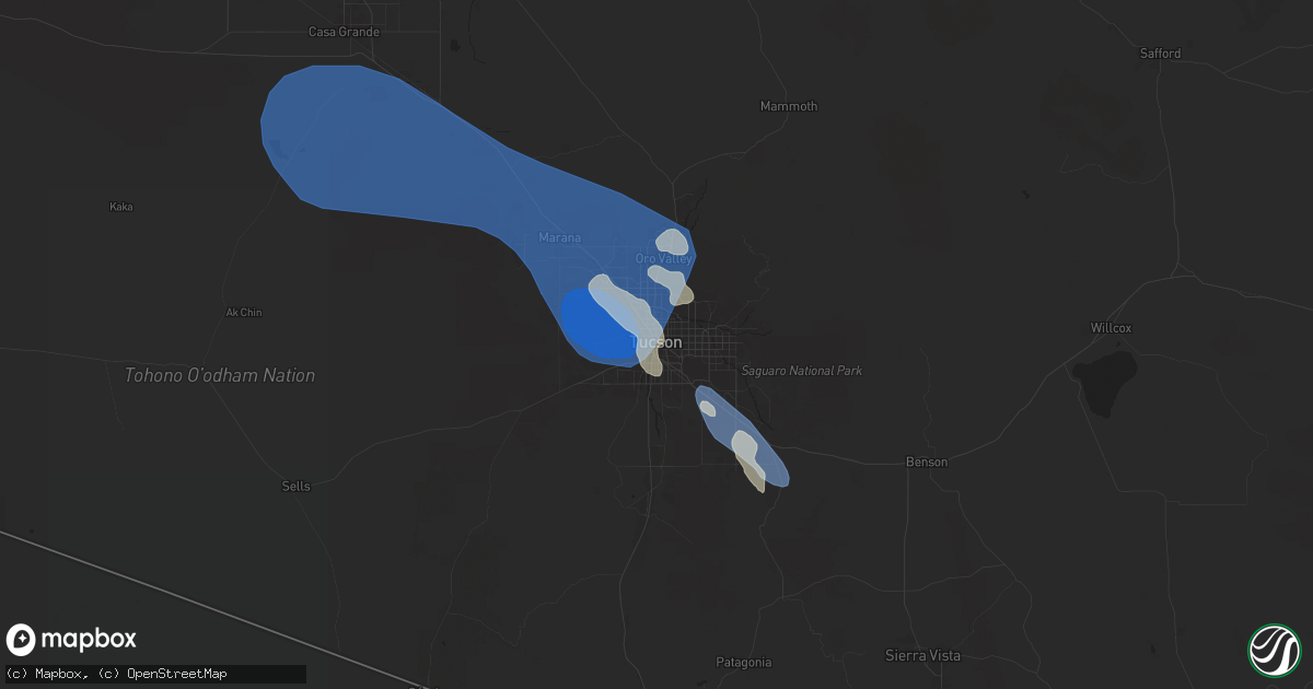 Hail map in Tucson, AZ on July 14, 2024