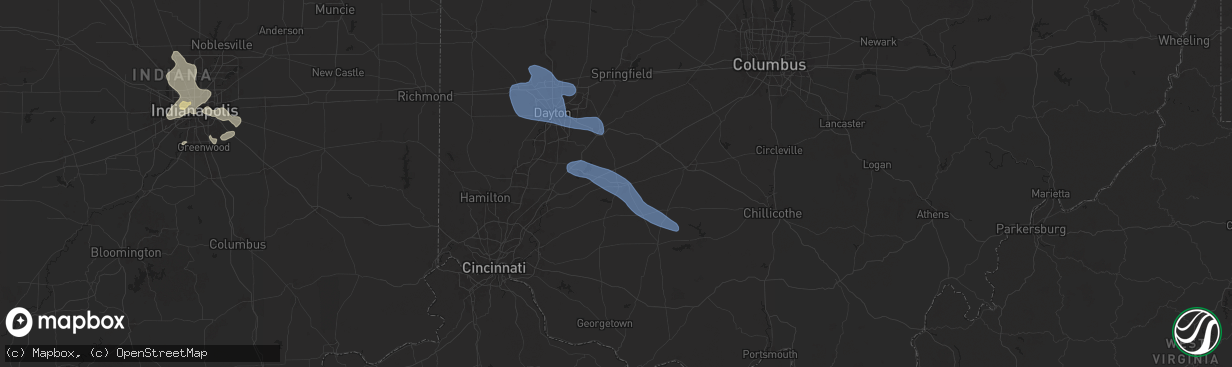 Hail map in Wilmington, OH on July 14, 2024