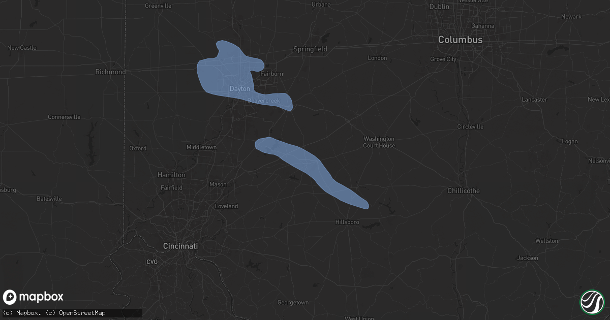 Hail map in Wilmington, OH on July 14, 2024