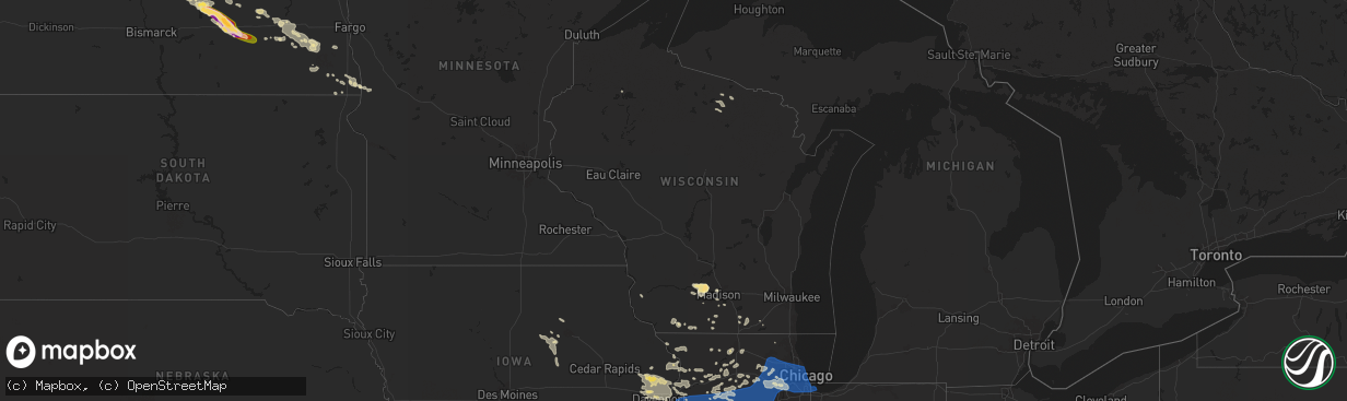 Hail map in Wisconsin on July 14, 2024