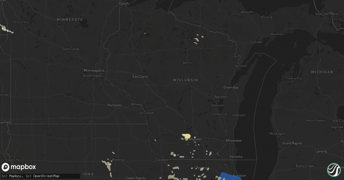 Hail map in Wisconsin on July 14, 2024