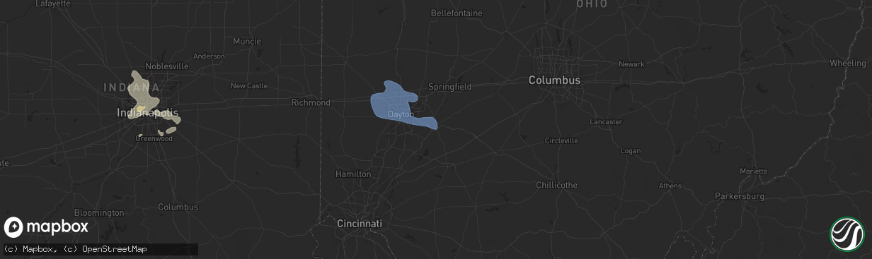 Hail map in Xenia, OH on July 14, 2024