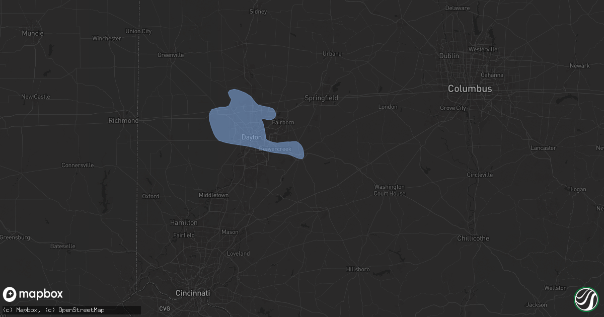 Hail map in Xenia, OH on July 14, 2024
