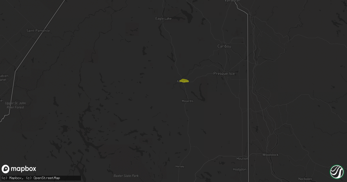 Hail map in Ashland, ME on July 14, 2025