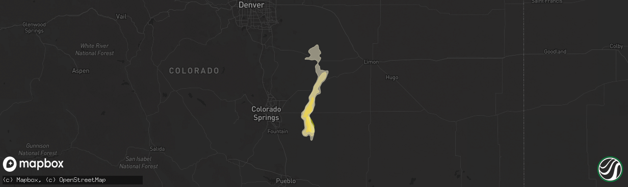 Hail map in Calhan, CO on July 14, 2025