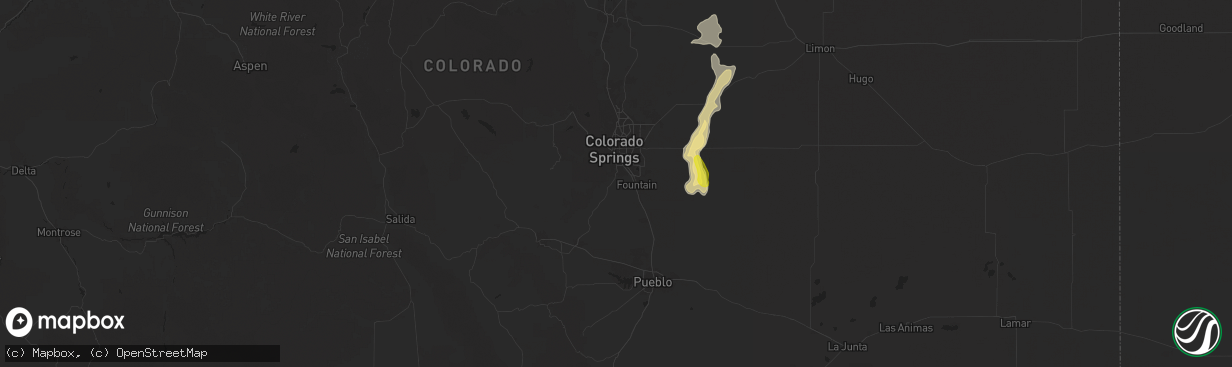 Hail map in Colorado Springs, CO on July 14, 2025