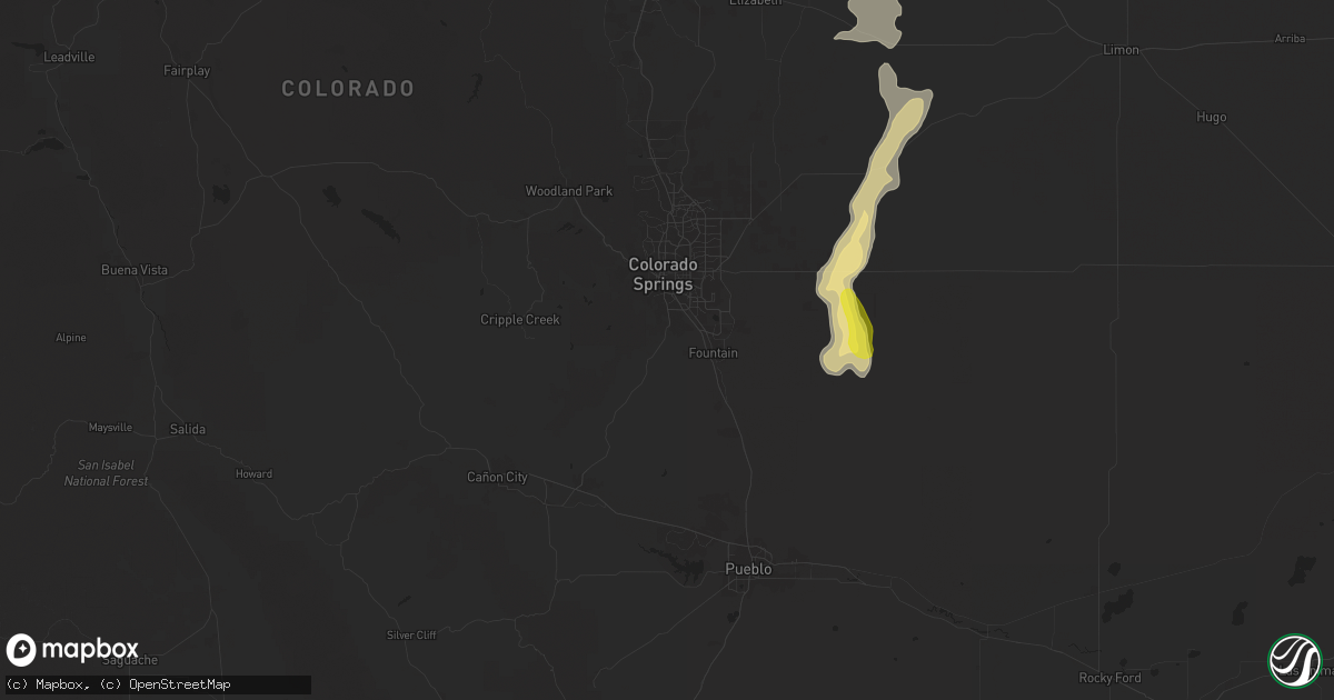 Hail map in Colorado Springs, CO on July 14, 2025