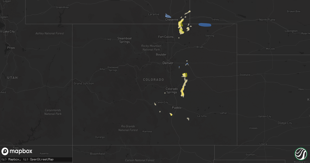 Hail map in Colorado on July 14, 2025