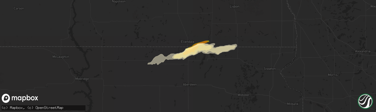 Hail map in Frederick, SD on July 14, 2025