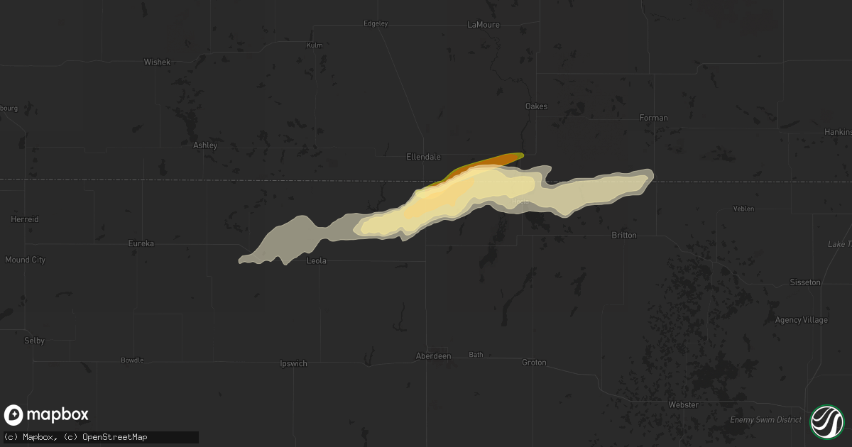 Hail map in Frederick, SD on July 14, 2025