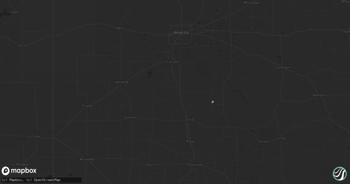 Hail map in Happy, TX on July 14, 2025