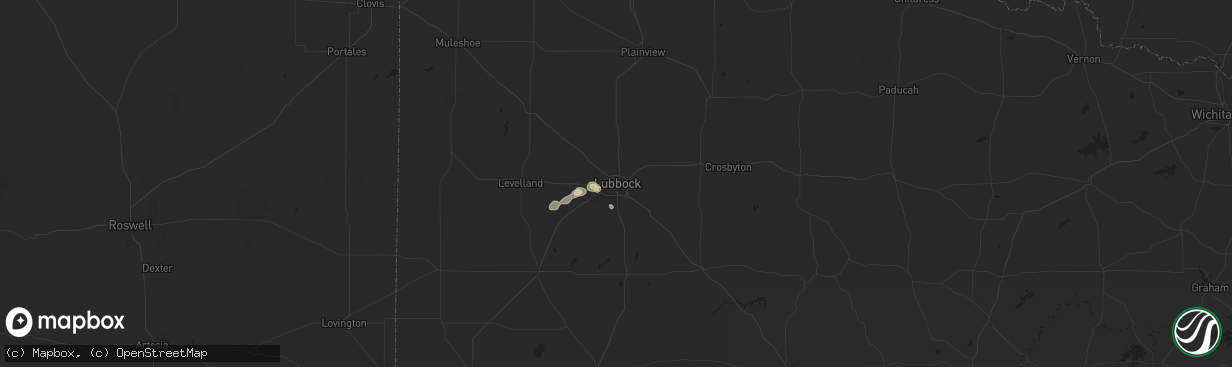 Hail map in Lubbock, TX on July 14, 2025
