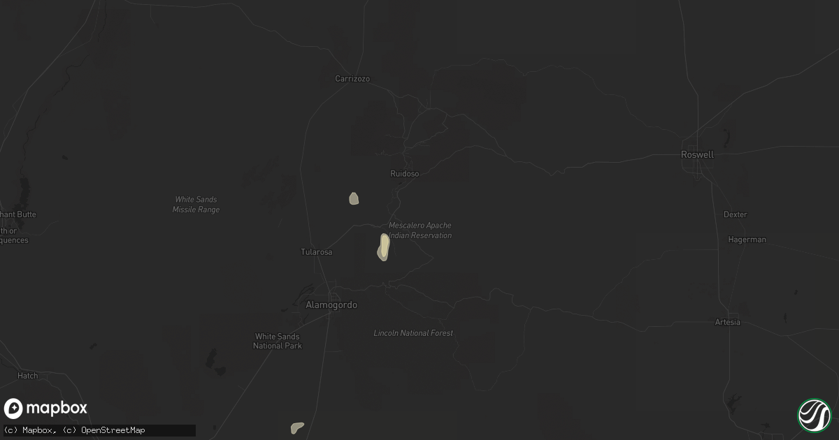Hail map in Mescalero, NM on July 14, 2025