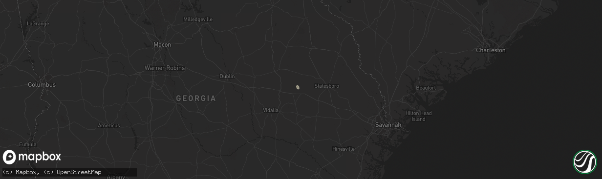 Hail map in Metter, GA on July 14, 2025