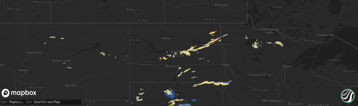 Hail map in North Dakota on July 14, 2025