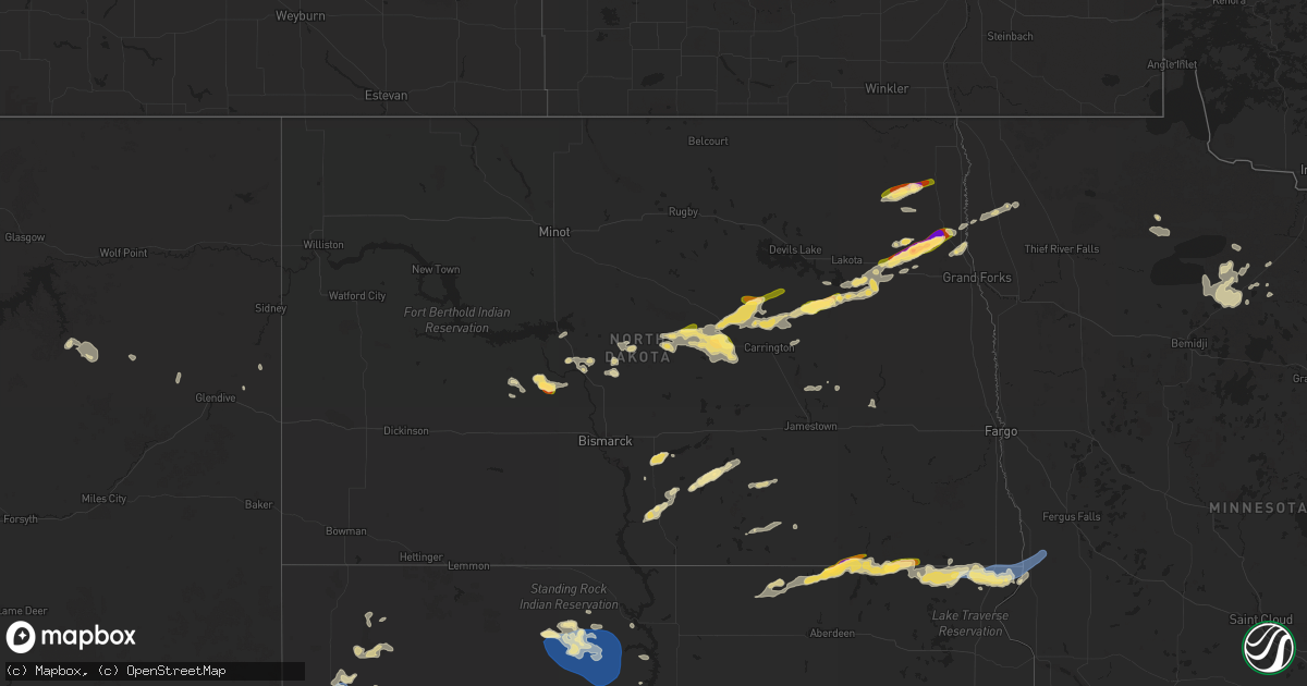 Hail map in North Dakota on July 14, 2025
