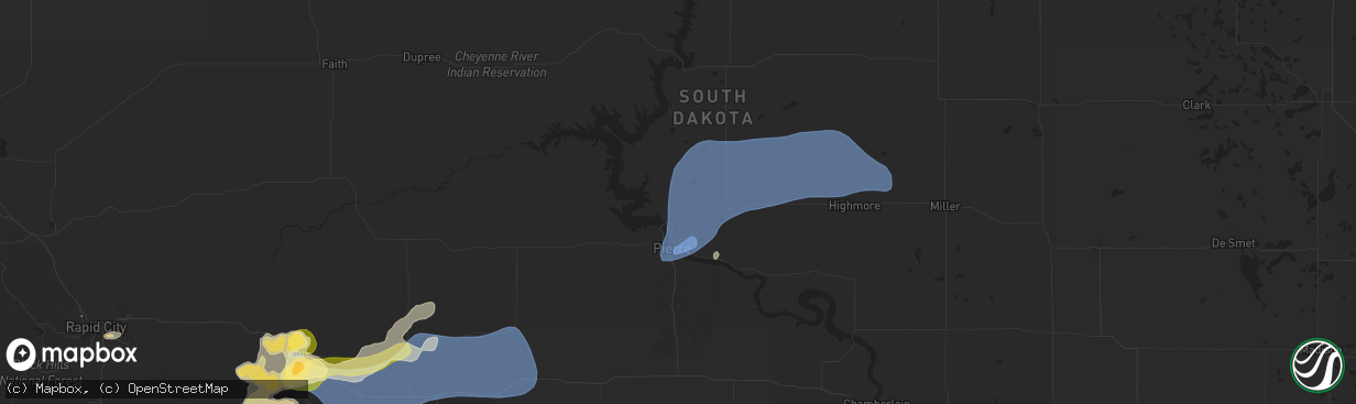 Hail map in Pierre, SD on July 14, 2025