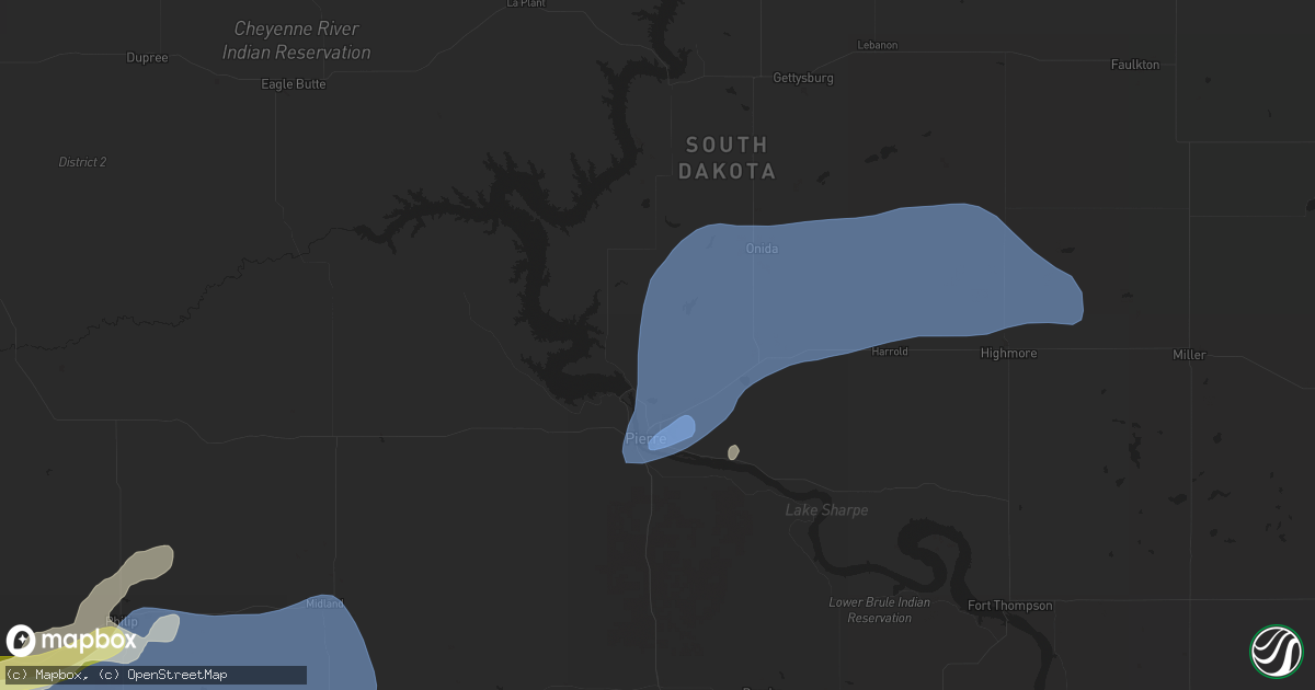 Hail map in Pierre, SD on July 14, 2025