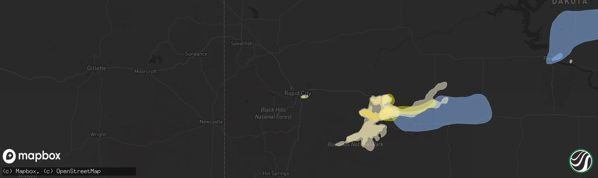 Hail map in Rapid City, SD on July 14, 2025