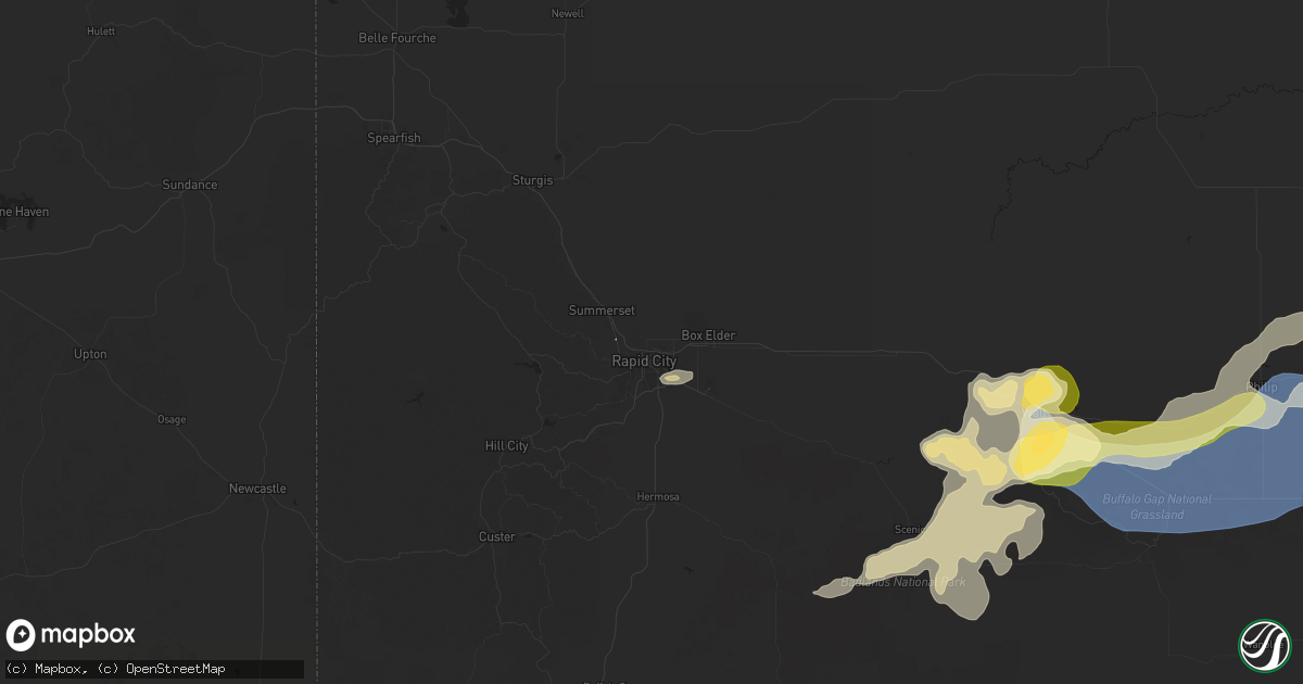 Hail map in Rapid City, SD on July 14, 2025