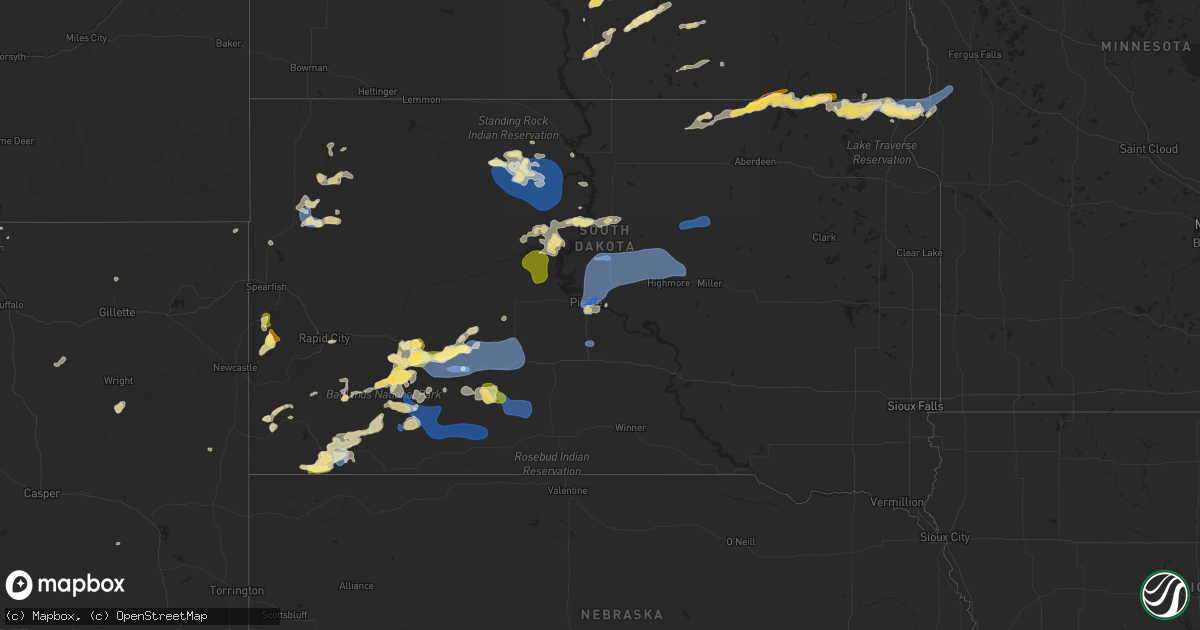 Hail map in South Dakota on July 14, 2025
