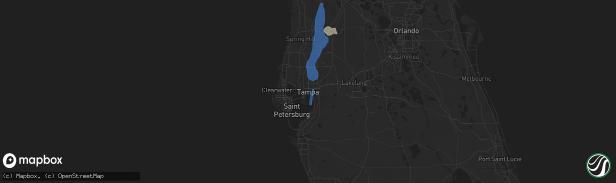 Hail map in Tampa, FL on July 14, 2025