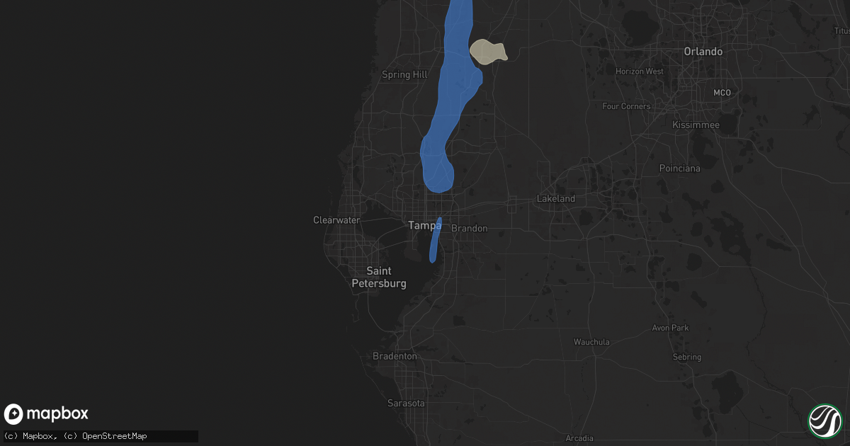Hail map in Tampa, FL on July 14, 2025