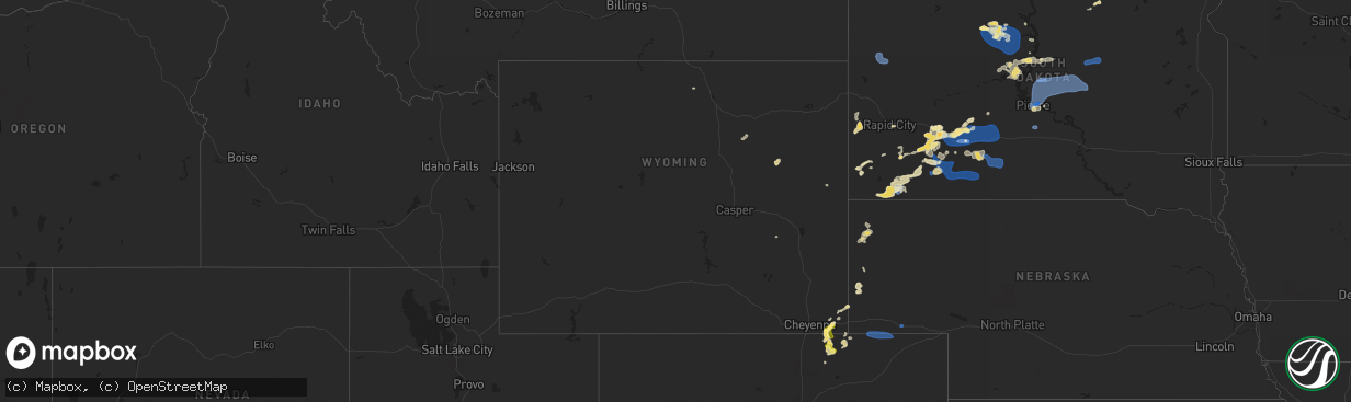Hail map in Wyoming on July 14, 2025